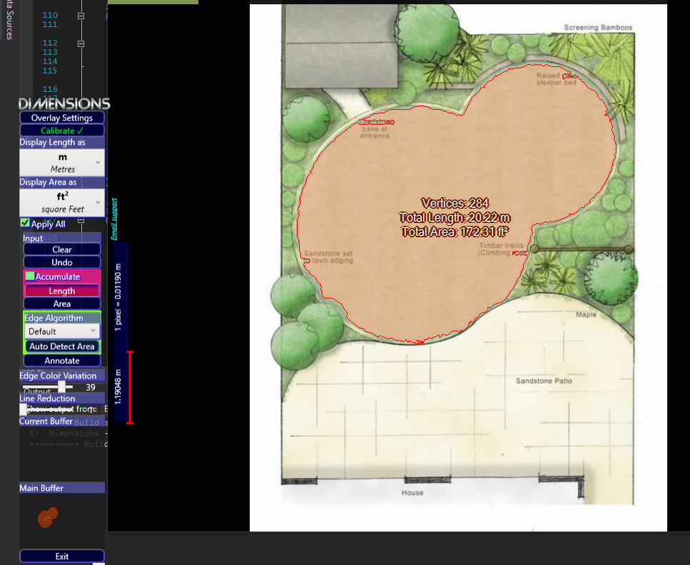 An app I wrote in my spare time that calculates area by clicking on a drawing or map on the screen using edge detection