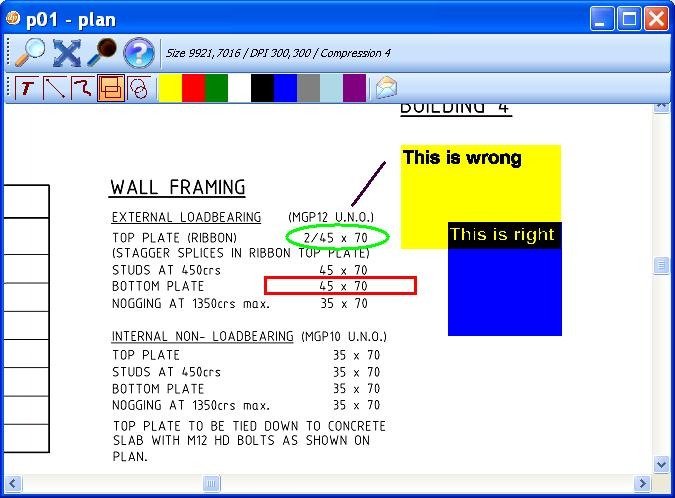 Annoting an engineering drawing to show why this drawing will be rejected