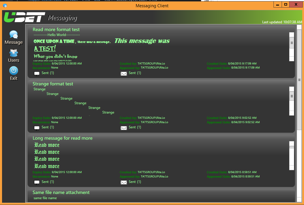 An app that sends formatted xaml messages between branches to alart staff of any important events